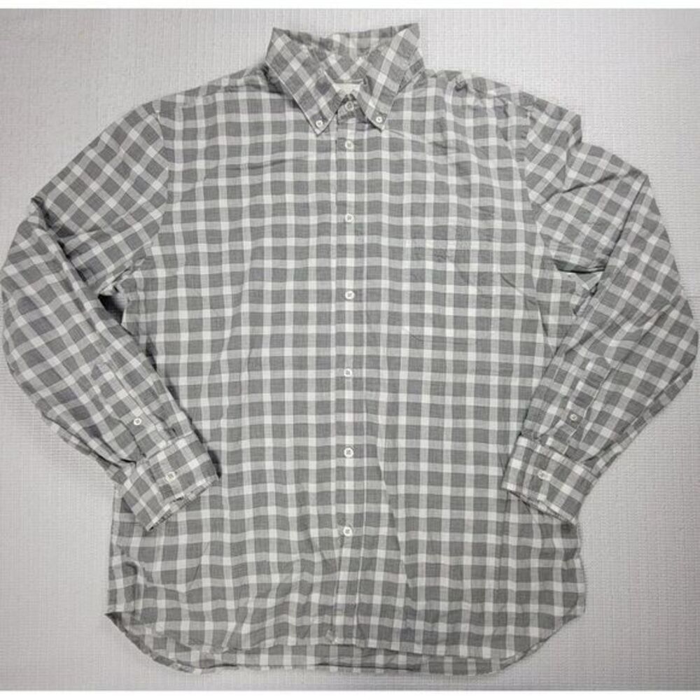 Billy Reid‎ Men's XL Gray Plaid Cotton Slub Shirt Long Sleeve Huckberry Casual